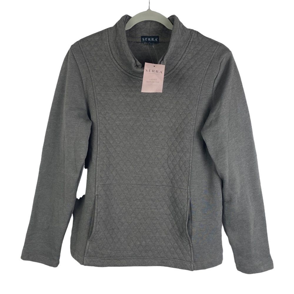 Serra Quilted Kangaroo Pocket Sweatshirt Women's Medium Marled Charcoal Gray NEW - Picture 6 of 10